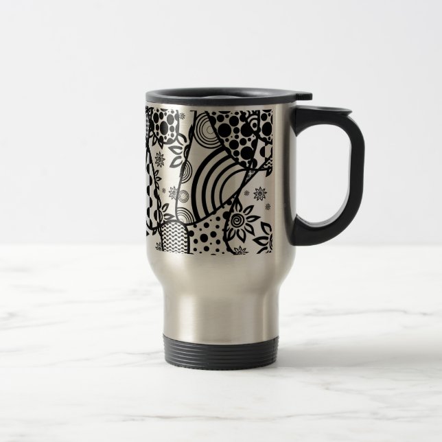 Caneca Térmica Patchwork de padrão preto e branco 03 (Direita)