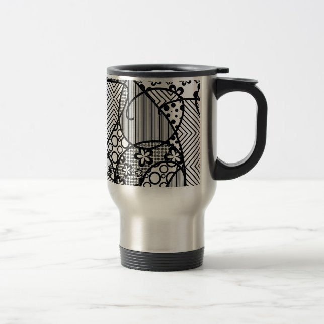 Caneca Térmica Patchwork de padrão preto e branco 04 (Direita)