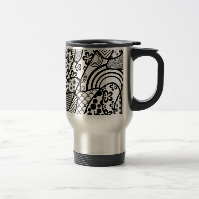 Caneca Térmica Patchwork Preto e Branco de Padrões 02 (Direita)