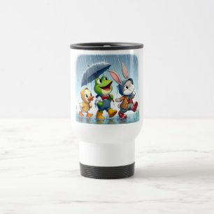 Caneca Térmica Pato bonito, sapo, coelho na chuva