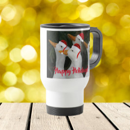 Caneca Térmica Patos Brancos Vestindo Feriado de Chapéus Vermelho