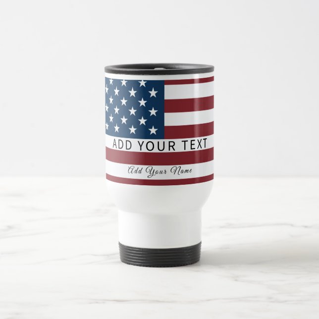 Caneca Térmica Patriotic US Flag Custom Text Name  (Centro)