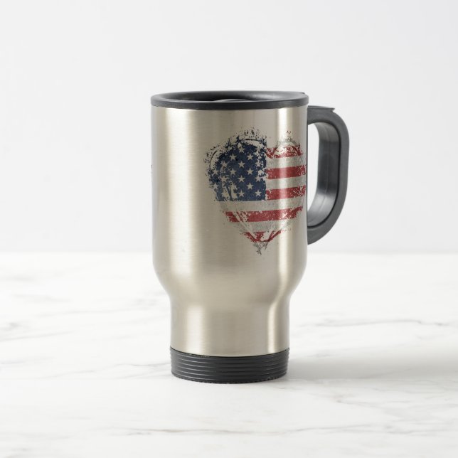 Caneca Térmica Patriótico Coração Americano em Grunge (Frente Esquerda)