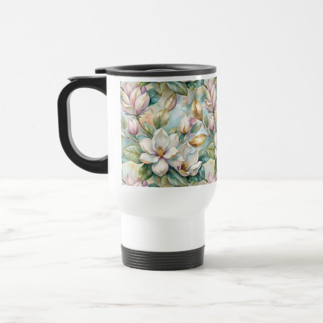 Caneca Térmica Pattern Elegant Magnolia Flowers (Esquerda)