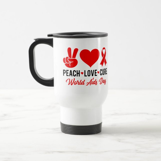 Caneca Térmica Peace Love Cure | Sensibilização para a SIDA (Esquerda)