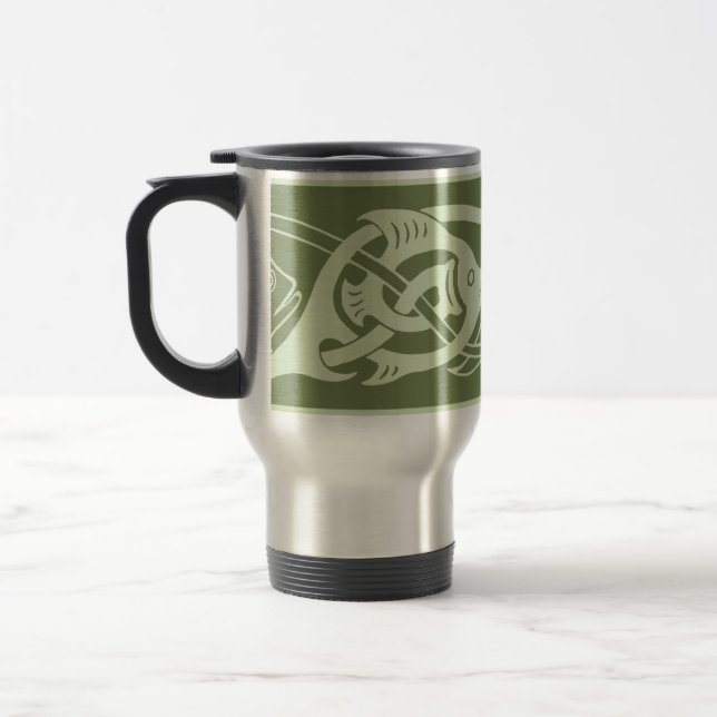 Caneca Térmica Peixe de Knotwork Celta em Verde (Esquerda)