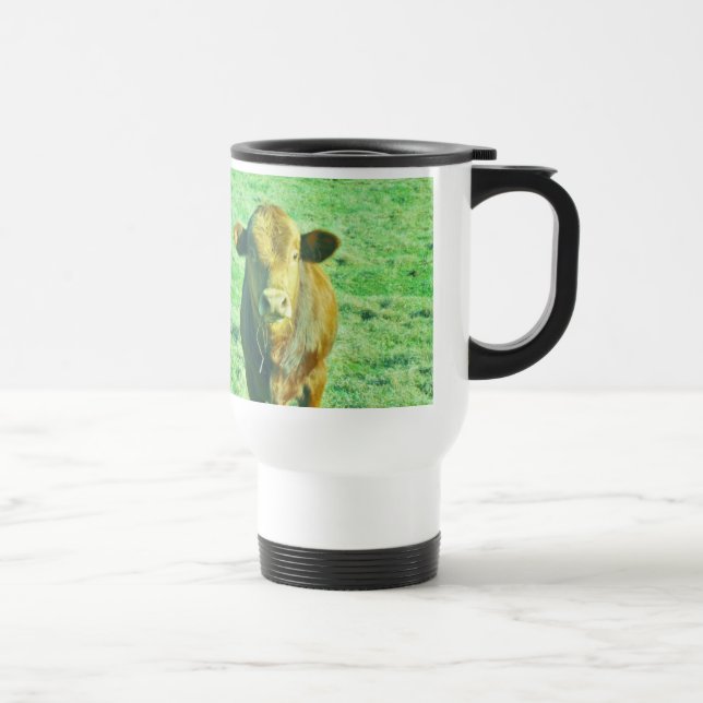 Caneca Térmica Pequena Vaca Castanho na Grama Verde Pastel (Direita)