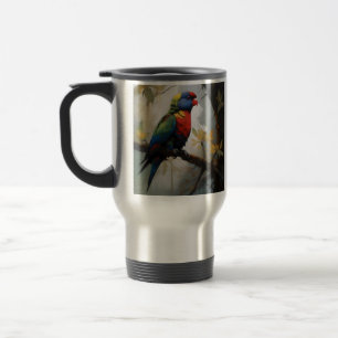 Caneca Térmica Perch Colorido: Um Lorikeet Arco-Íris na Árvore