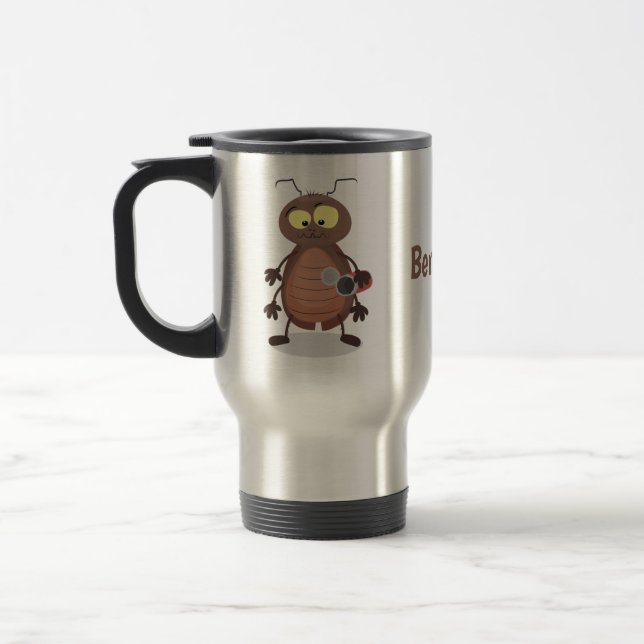 Caneca Térmica Personagem de desenho animado de barata engraçada (Esquerda)