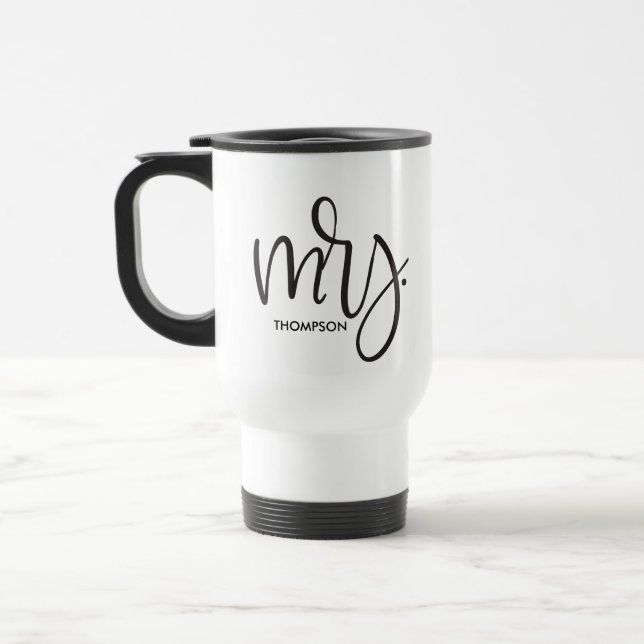 Caneca Térmica Personalizada Moderna Sra. Script Wedding (Esquerda)