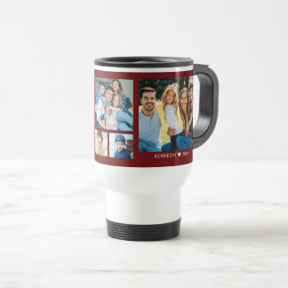 Caneca Térmica Personalized 5 Photo Collage Family Quote Burgundy
