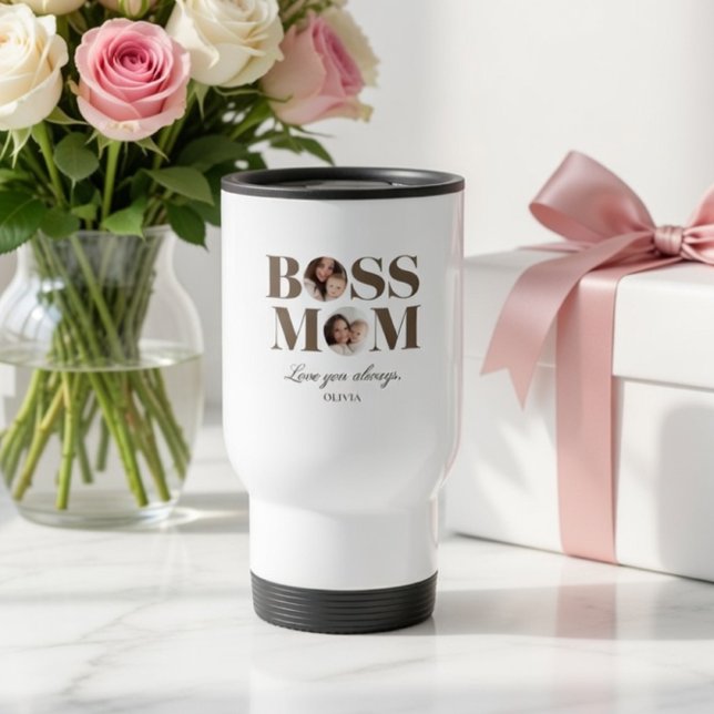 Caneca Térmica Personalized Boss Mom Photo – Custom MoM Gift (Criador carregado)