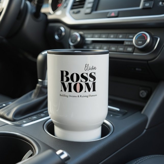 Caneca Térmica Personalized Boss Mom Travel Mug – Custom Mom Gift (Criador carregado)