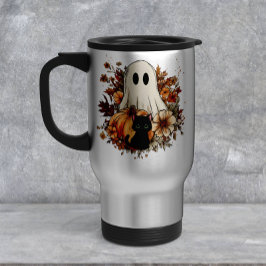 Caneca Térmica Personalized Cute Ghost and Black Cat Autumn Mug