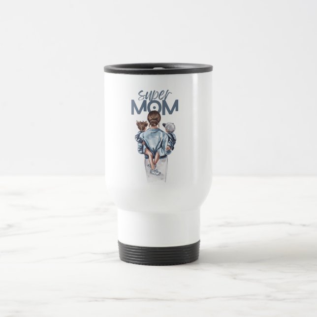 Caneca Térmica Personalized Super Mom with Son and Daughter Gift (Centro)