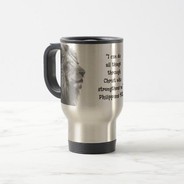 Caneca Térmica Phil 4:13 Motivação da Escritura de Bíblia Inspira (Frente Esquerda)