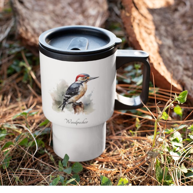 Caneca Térmica Pica-pau Woodland Aquarela, personalizado (Criador carregado)
