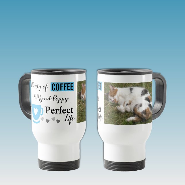 Caneca Térmica Piche perfeito para gatos e café, foto azul branca (Criador carregado)