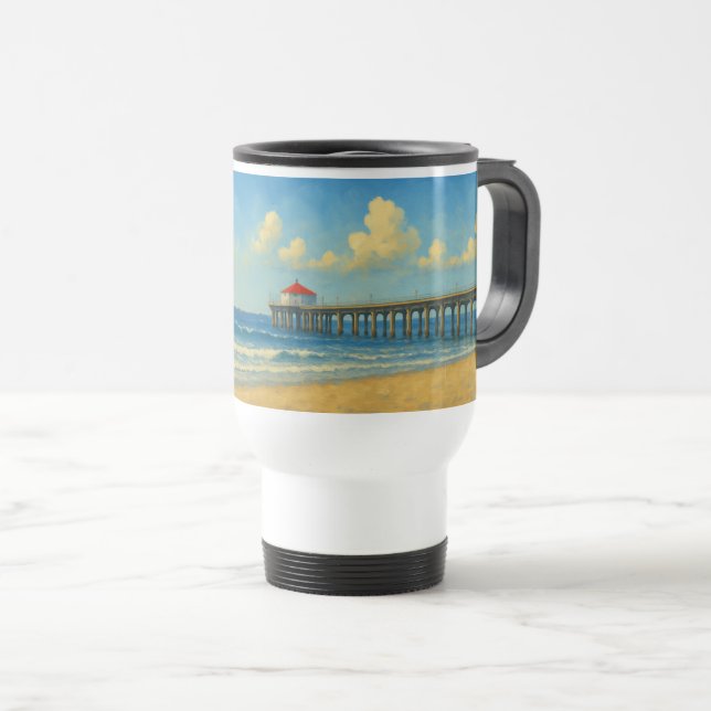 Caneca Térmica Píer de praia de Manhattan com telhado vermelho (Frente Esquerda)