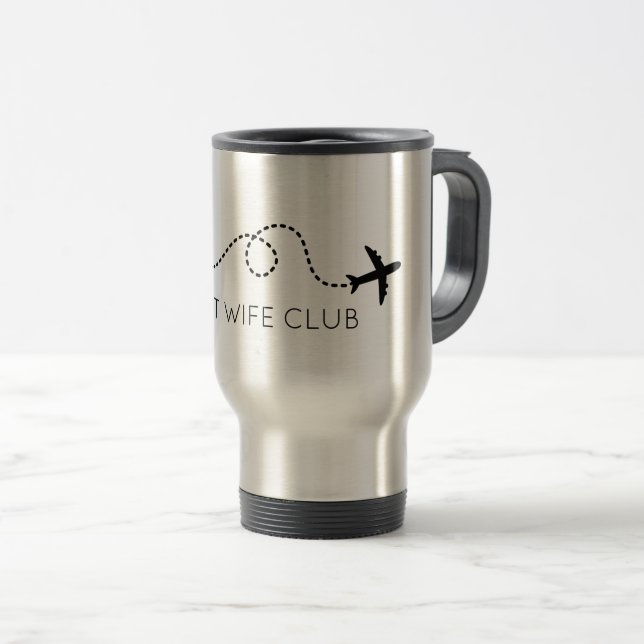 Caneca Térmica PILOT WIFE CLUB Voadora Avião preto moderno (Frente Esquerda)