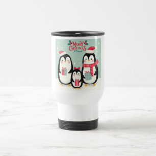 Caneca Térmica Pinguins de neve de Natal feliz