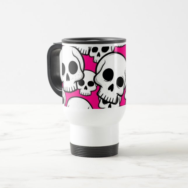 Caneca Térmica Pink Skull Pattern Travel/Commuter Mug (Frente Esquerda)