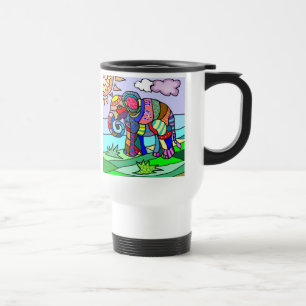 Caneca Térmica Pintura artística abstrata colorida do elefante