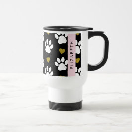 Caneca Térmica Pinturas De Cães, Patas Brancas, Corações Dourados