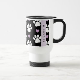 Caneca Térmica Pinturas De Cães, Patas Brancas, Corações Lilases,