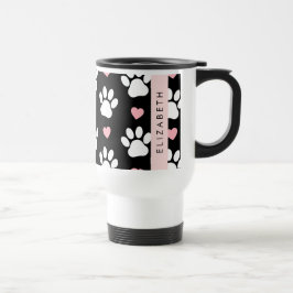 Caneca Térmica Pinturas De Cães, Patas Brancas, Corações Rosa, Se