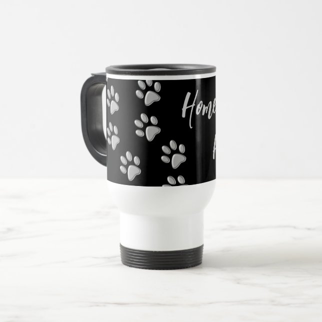 Caneca Térmica Pistas de Cachorro de Prata Padrão Impressão de Fu (Frente Esquerda)