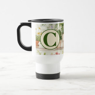 Caneca Térmica Plantas Jardineiras de Flor Branca Monograma de Aq