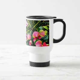 Caneca Térmica Plantas tropicais, rosa e verde