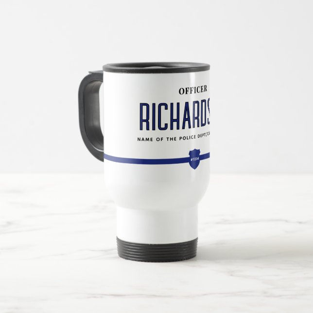 Caneca Térmica Policial Thin Blue Line Personalizado (Frente Esquerda)