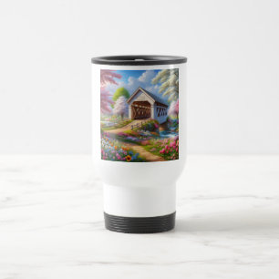 Caneca Térmica Ponte e rio cobertos floral/primavera colorida