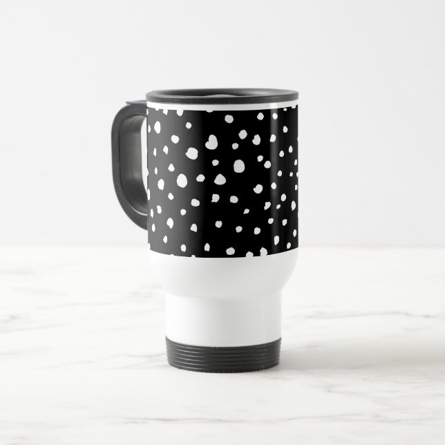 Caneca Térmica Pontos Dalmáticos, Pontos Dalmáticos, Preto e Bran (Frente Esquerda)