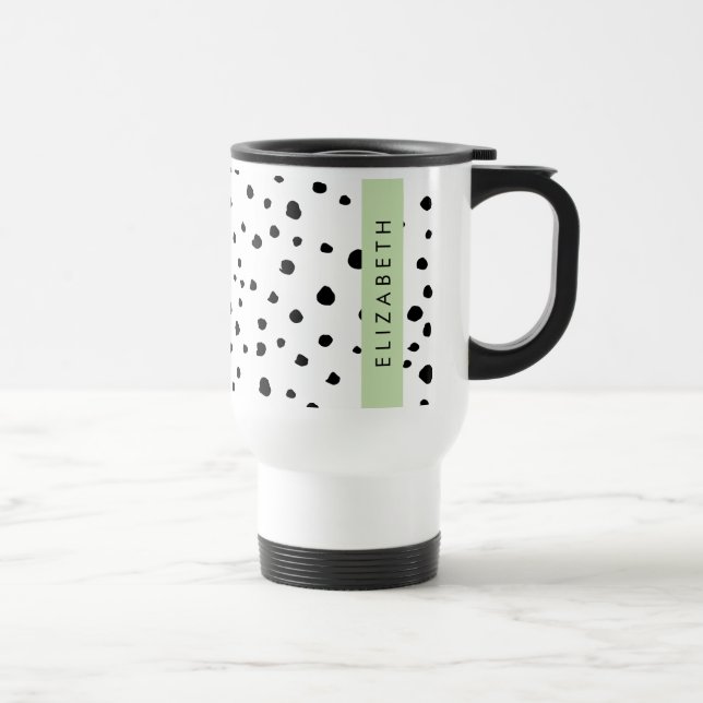 Caneca Térmica Pontos Dalmáticos, Pontos, Preto e Branco, Seu Nom (Direita)
