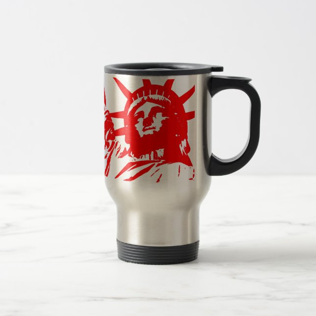 Caneca Térmica Pop de Arte Vermelha e Branca Lady Liberty (Direita)