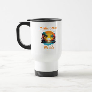 Caneca Térmica Pôr do Sol Vintage em Miami Beach Aventura de Viag