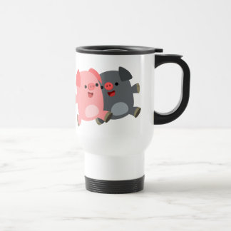Caneca Térmica Porcos de desenho, preto e branco, Viagem ao traba