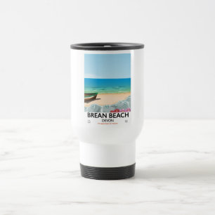 Caneca Térmica Praia Brean Devon pôster de viagem vintage