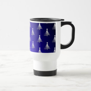 Caneca Térmica Prata das Árvores de Natal em Azul Cobalto