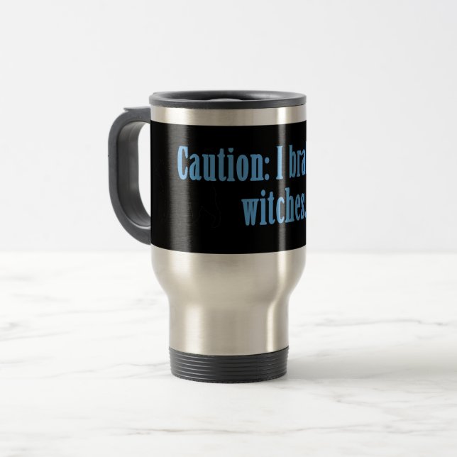 Caneca Térmica Precaução Eu Travo Por Bruxas (Frente Esquerda)