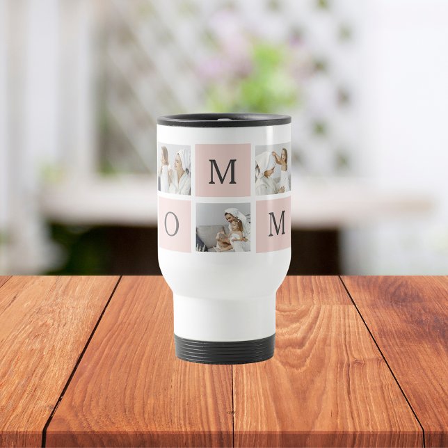 Caneca Térmica Presente de Mamãe Rosa e Foto Collage Moderna (Criador carregado)