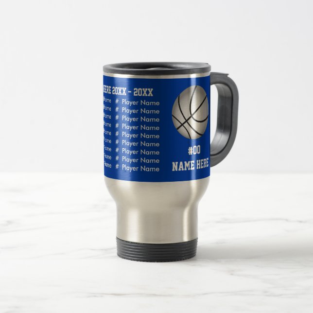Caneca Térmica Presentes de basquete de Mais velho azul e prata (Frente Esquerda)