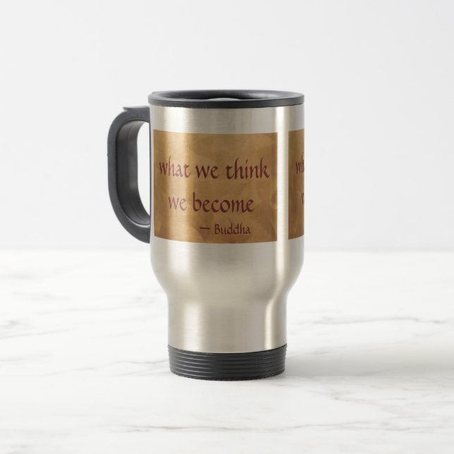 Caneca Térmica Presentes de Buda em Metal Cobre (Frente Esquerda)