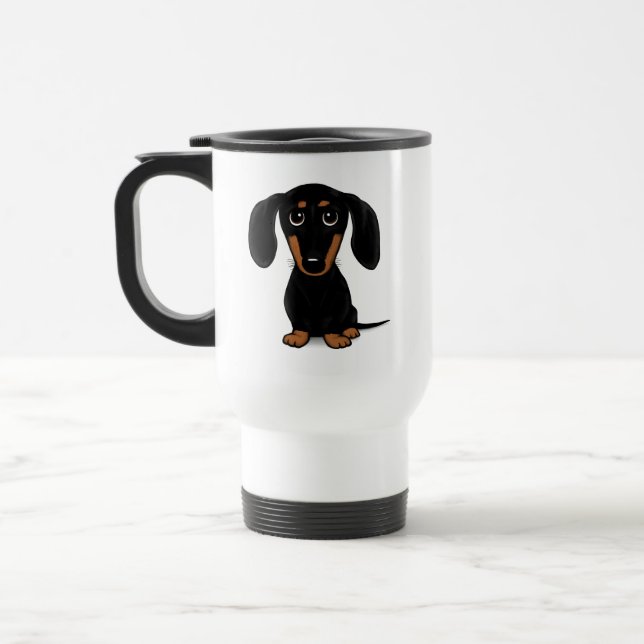 Caneca Térmica Preto de cabelos curtos bonito e Dachshund de Tan (Esquerda)