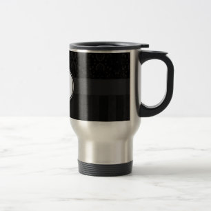 Caneca Térmica Preto em Damasco Preto e Stripes com Monograma