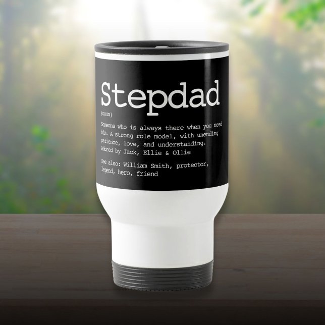 Caneca Térmica Preto Moderno de Definição de Stepdad Personalizad (Custom Stepdad Definition Modern Black Travel Mug)