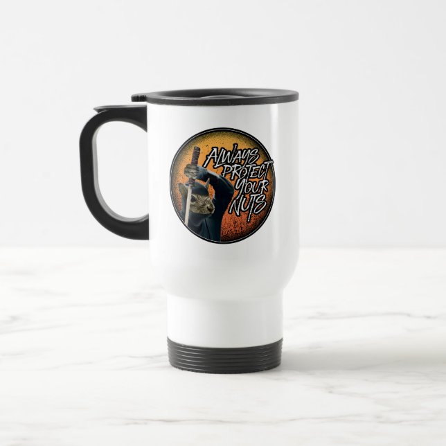 Caneca Térmica Proteja sempre seus Loucos - esquilo ninja engraça (Esquerda)